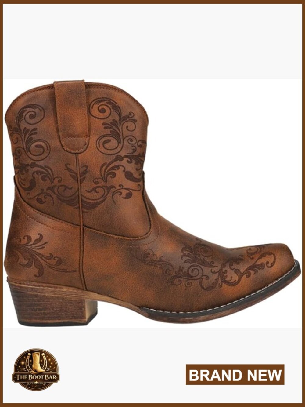 Embroidered Snip Toe Ankle Boots Low Heel Western Booties Pull-On